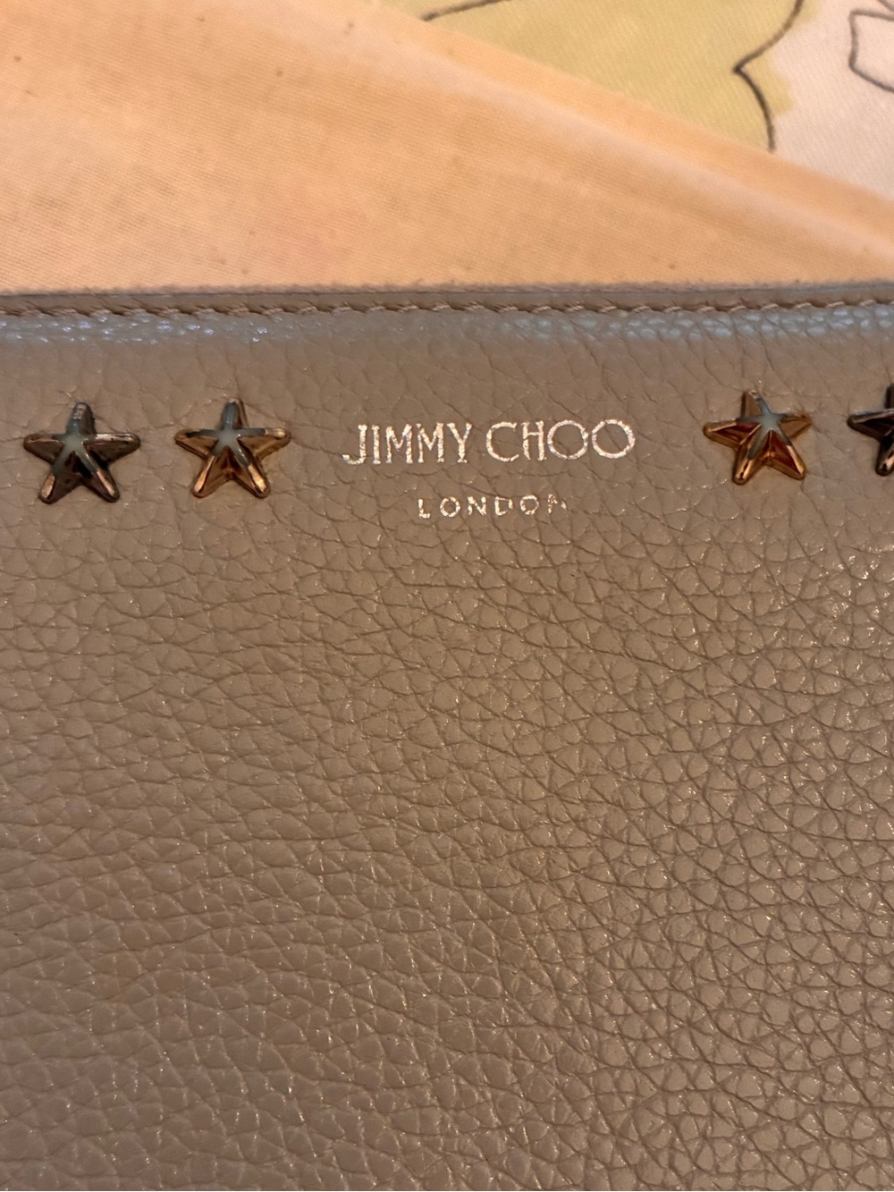 Jimmy Choo Light Gray Pebble Leather Star-Stud Continental Wallet